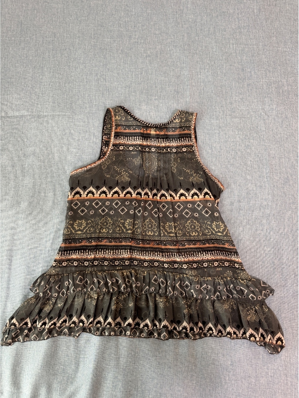Solitaire Beaded Boho Festival Tank Top Fairy Grunge Ruffle Hem Size M - Picture 8 of 9